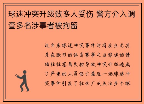 球迷冲突升级致多人受伤 警方介入调查多名涉事者被拘留